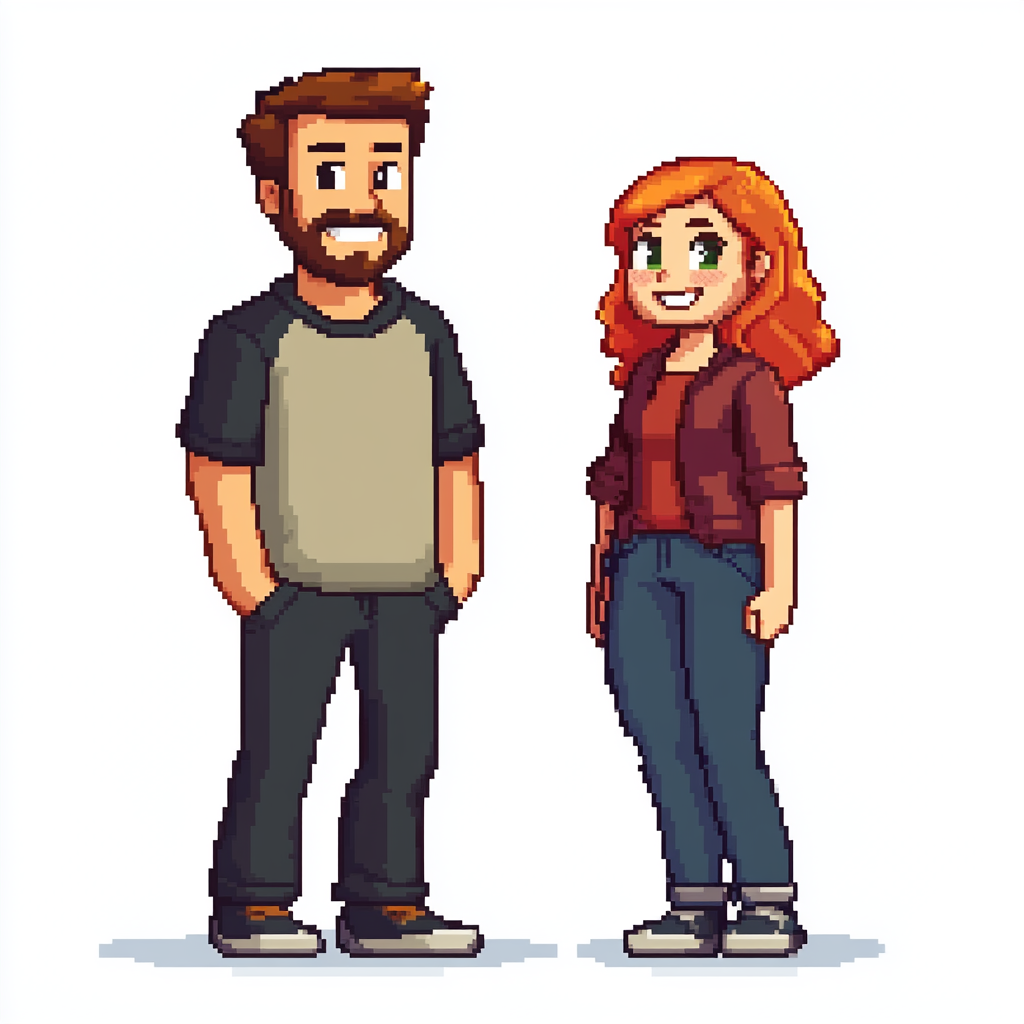 A Cheerful Pixel Art Scene of Parents