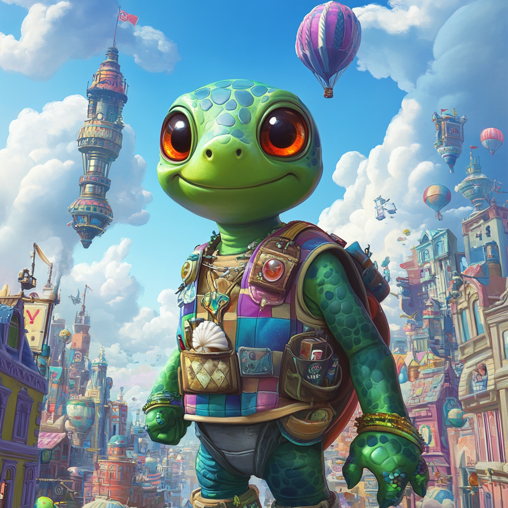 A Cheerful Turtle Boy in Blimptropolis City