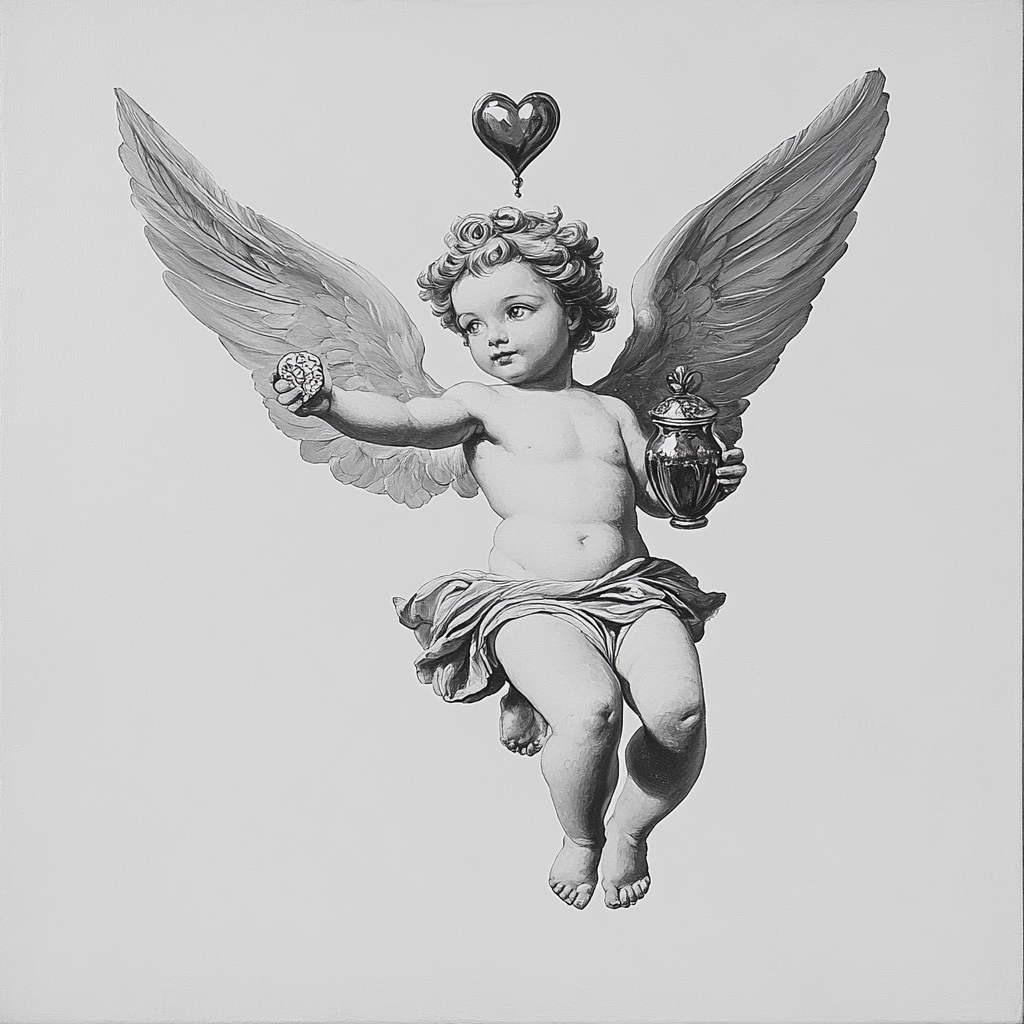 A Cherub Angel Flying with Love Potion