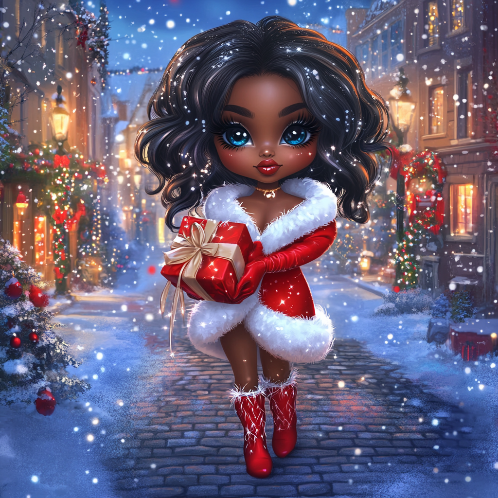 A Chibi Style Woman with a Christmas Gift