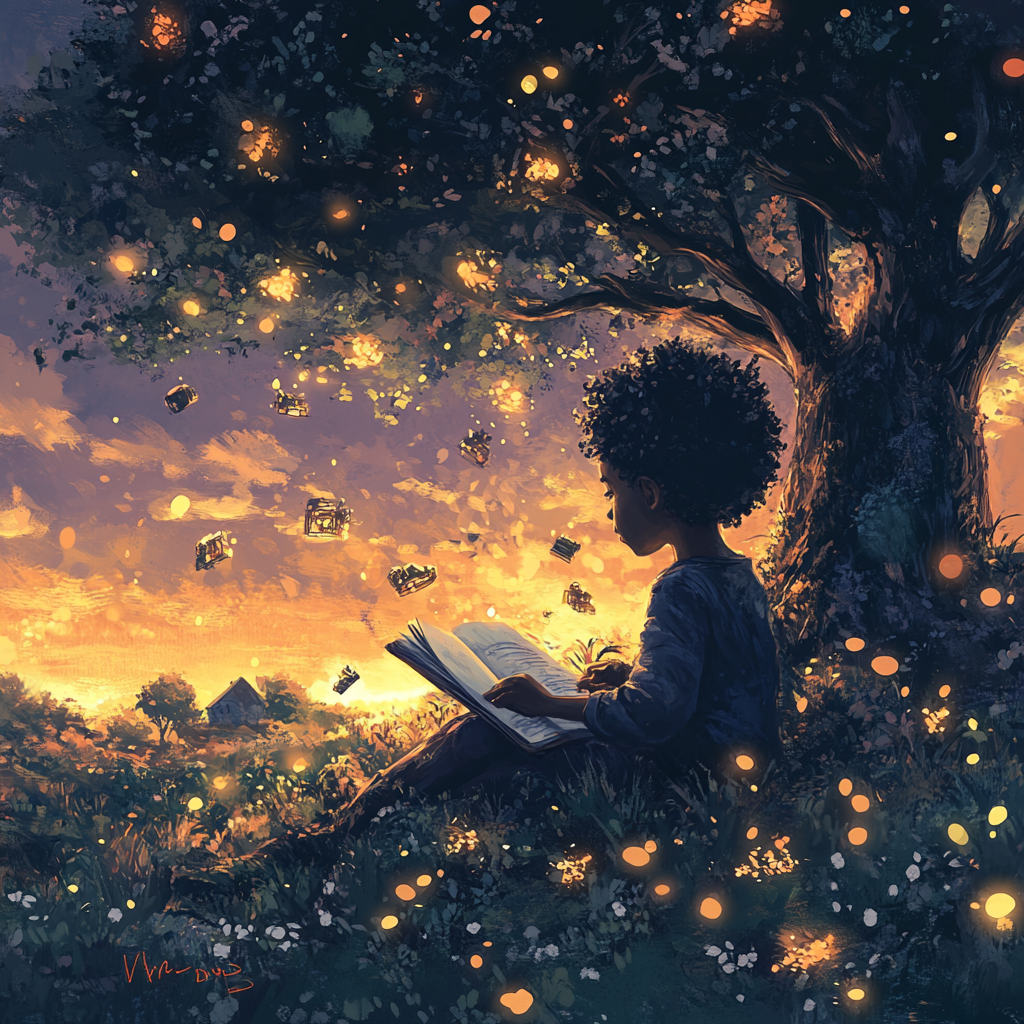 A Child's Magical Writing Adventure Underneath a Tree