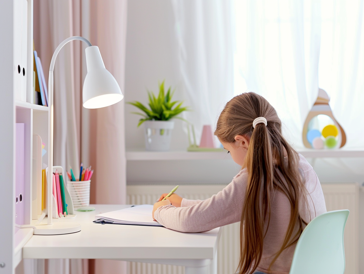 A Child's Study Corner with LED Lamp