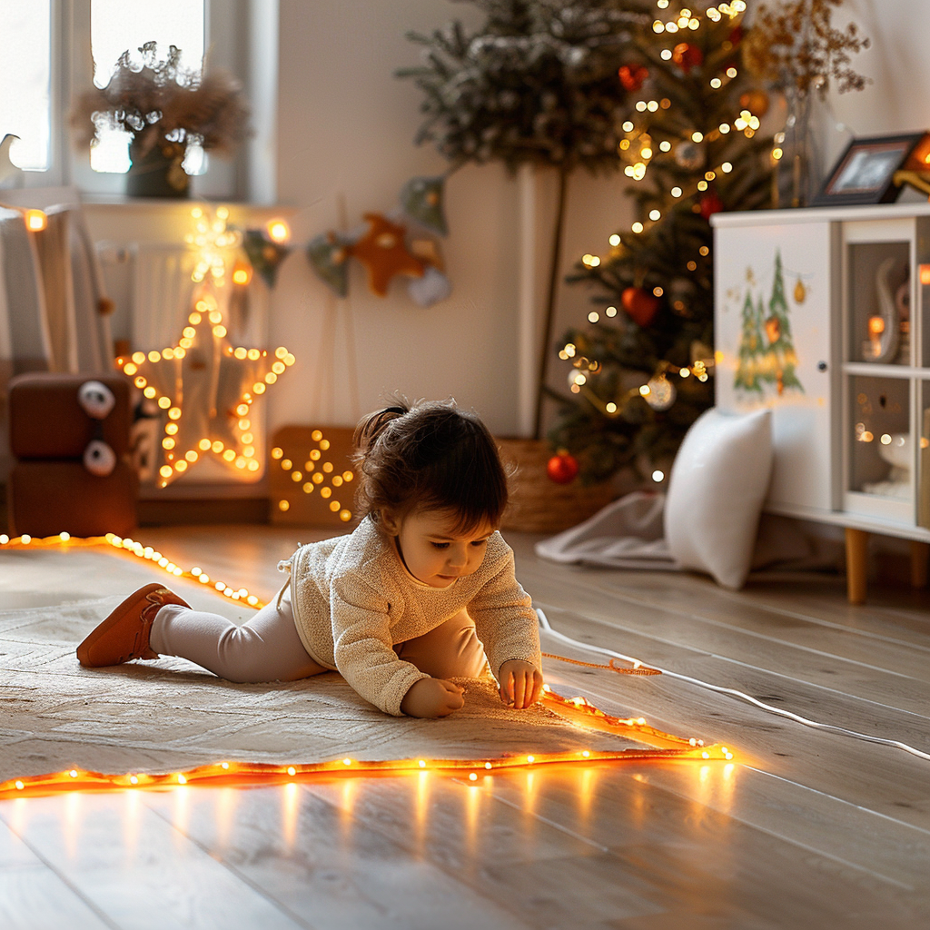 A Child Playing in Warm New Year Room