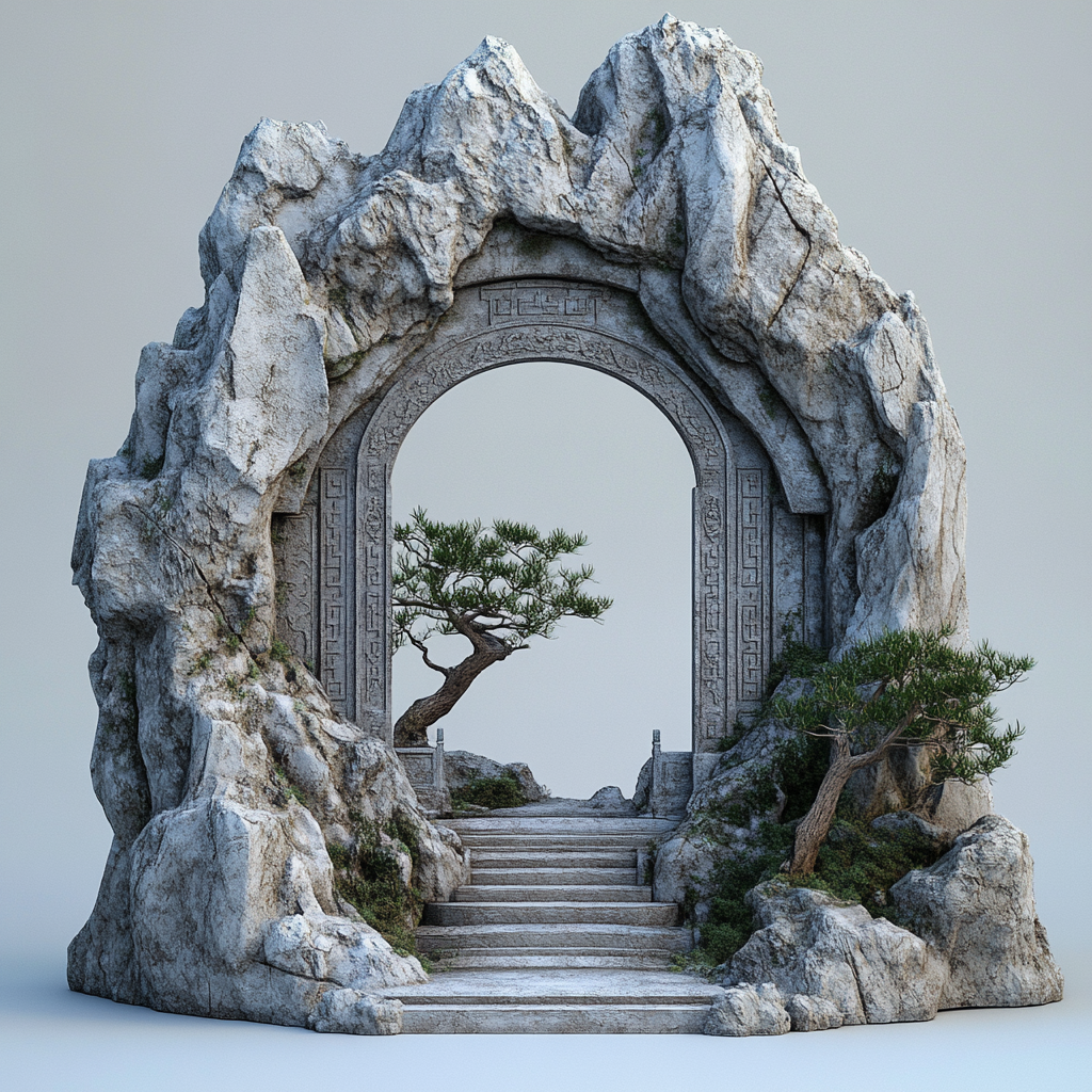 A Chinese Stone Gate Symbolizes Stability and Support