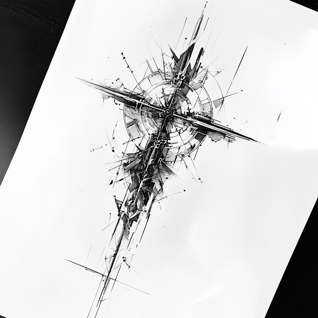 A Christian cross tattoo sketch for upper arm