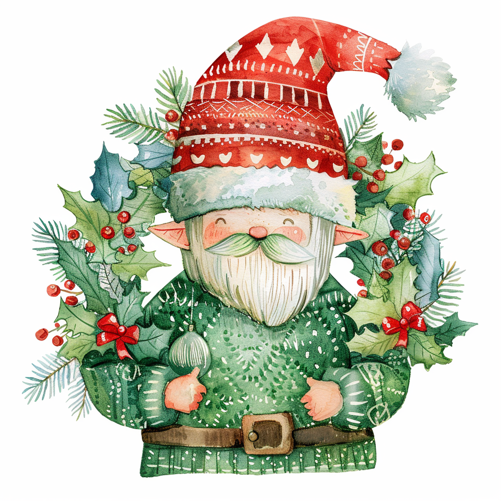 A Christmas Gnome in Green Sweater and Santa Hat