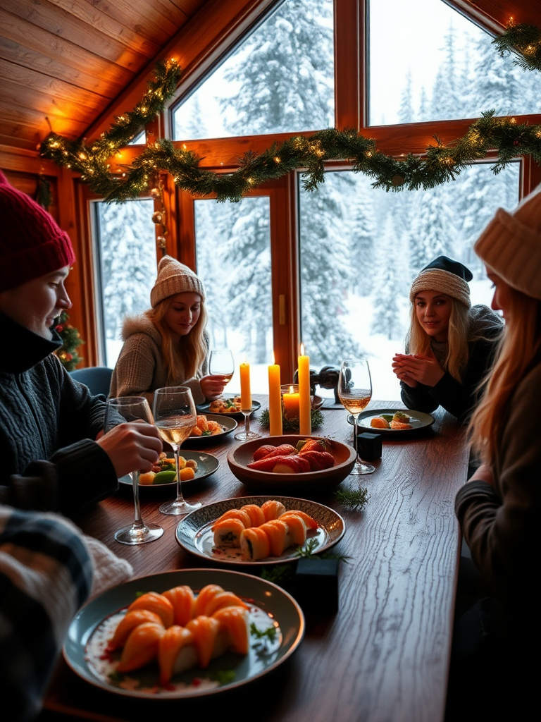 A Christmas party at a Norwegian cabin.