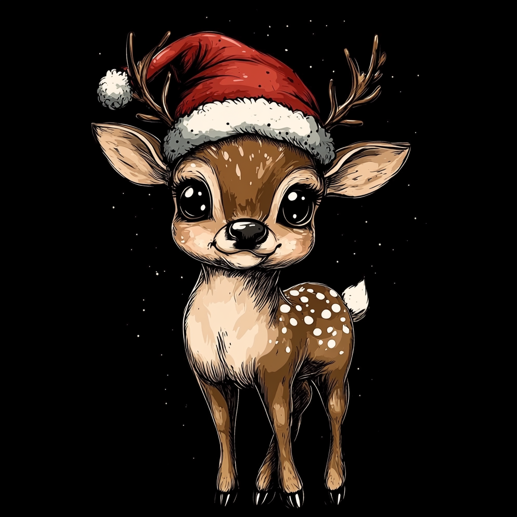 A Christmas reindeer with a Santa hat