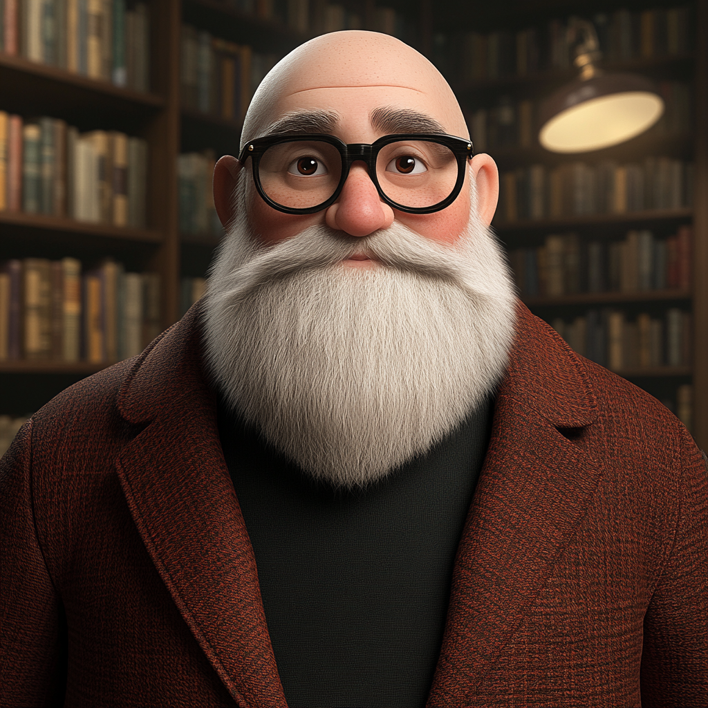 A Chubby Bald Man with a White Beard