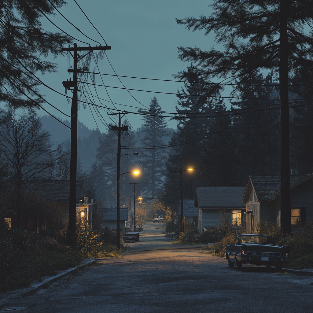 A Cinematic Night in 1950s Oregon Logging Town