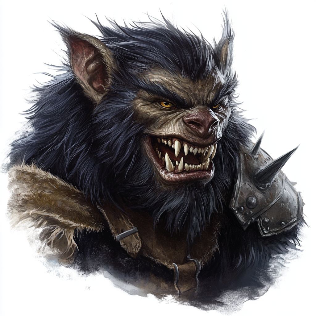 A Clever, Powerful Bugbear Leader Smiling Menacingly