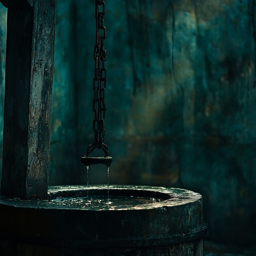 A Colonial Water Well in Cinematic Shadows