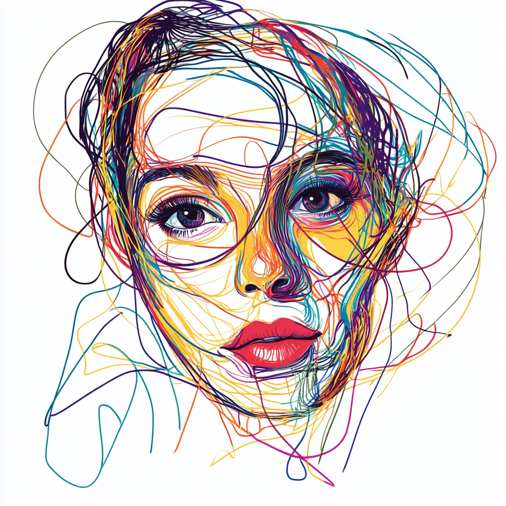 A Colorful Cartoon Woman Portrait on White Background