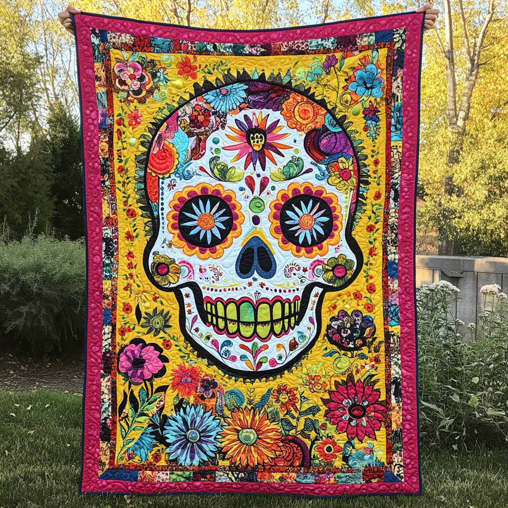 A Colorful Dia de los Muertos Folk Art Quilt