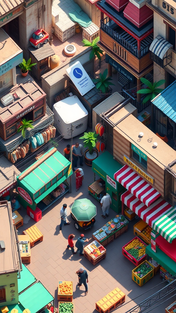 A Colorful Old Market in Mumbai City, Isometric View.