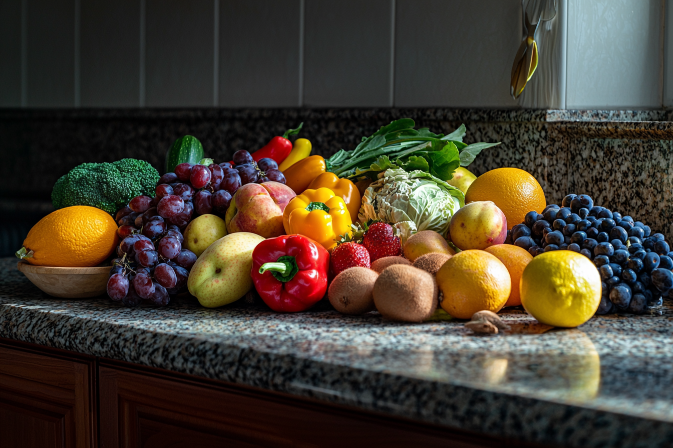 A Colorful Variety of Fresh Produce on Counter