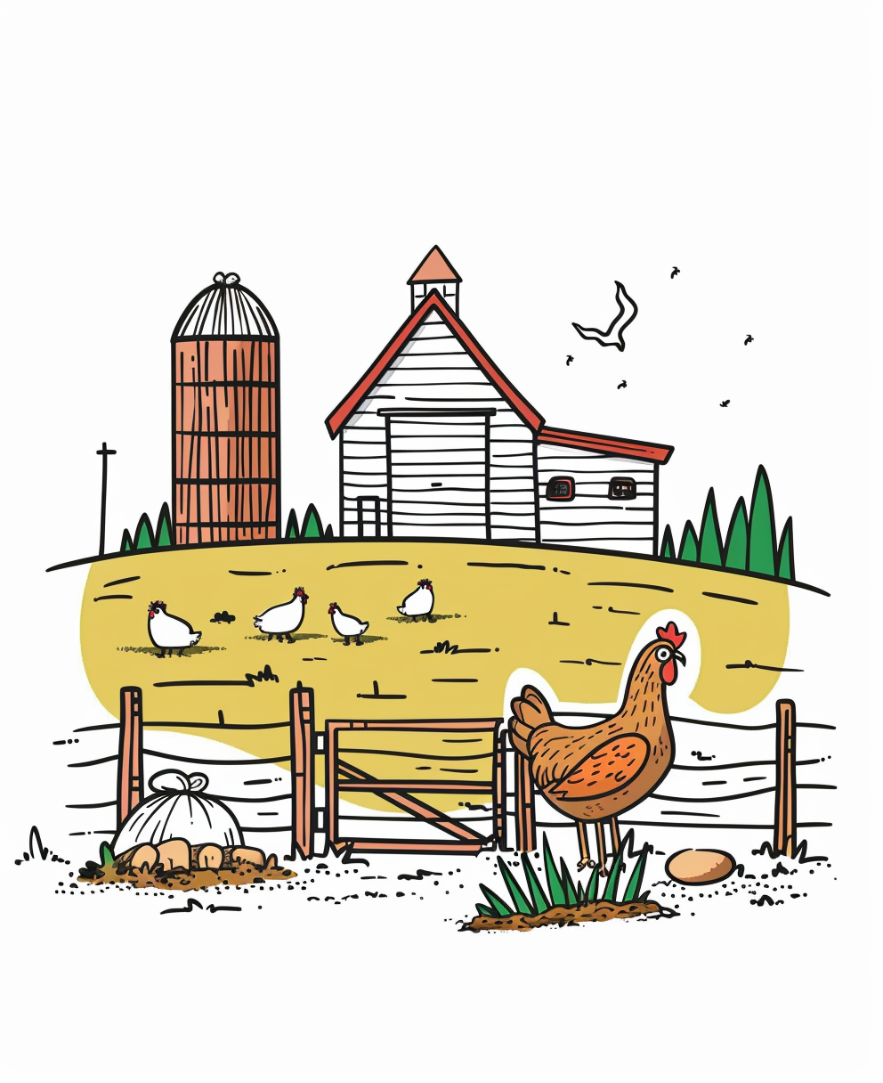 A Coloring Book Farm Illustration with Black Lines