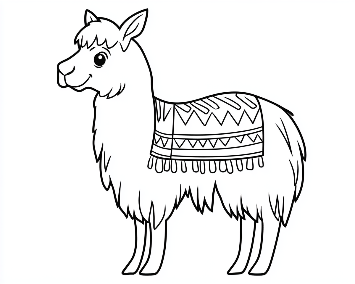 A Coloring Page of a Cute Mexican Llama