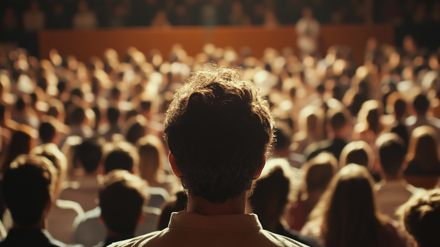 A Conference Hall View from Rear Crowd Perspective