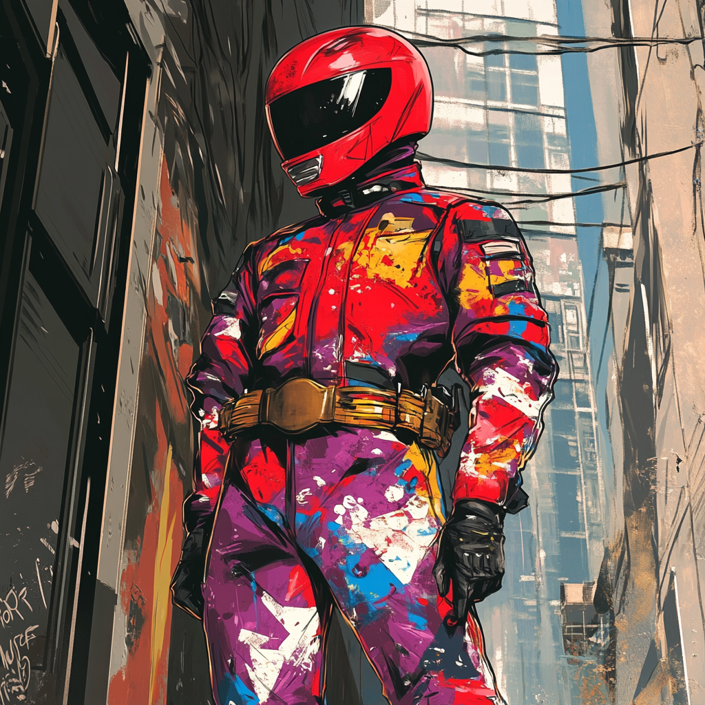 A Confident Power Ranger Man in Graffiti Style