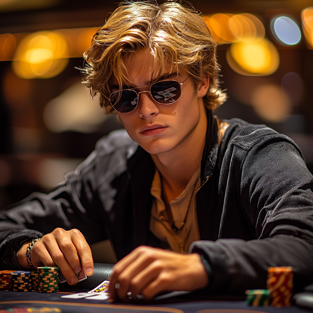 A Confident Young Man at the Poker Table.