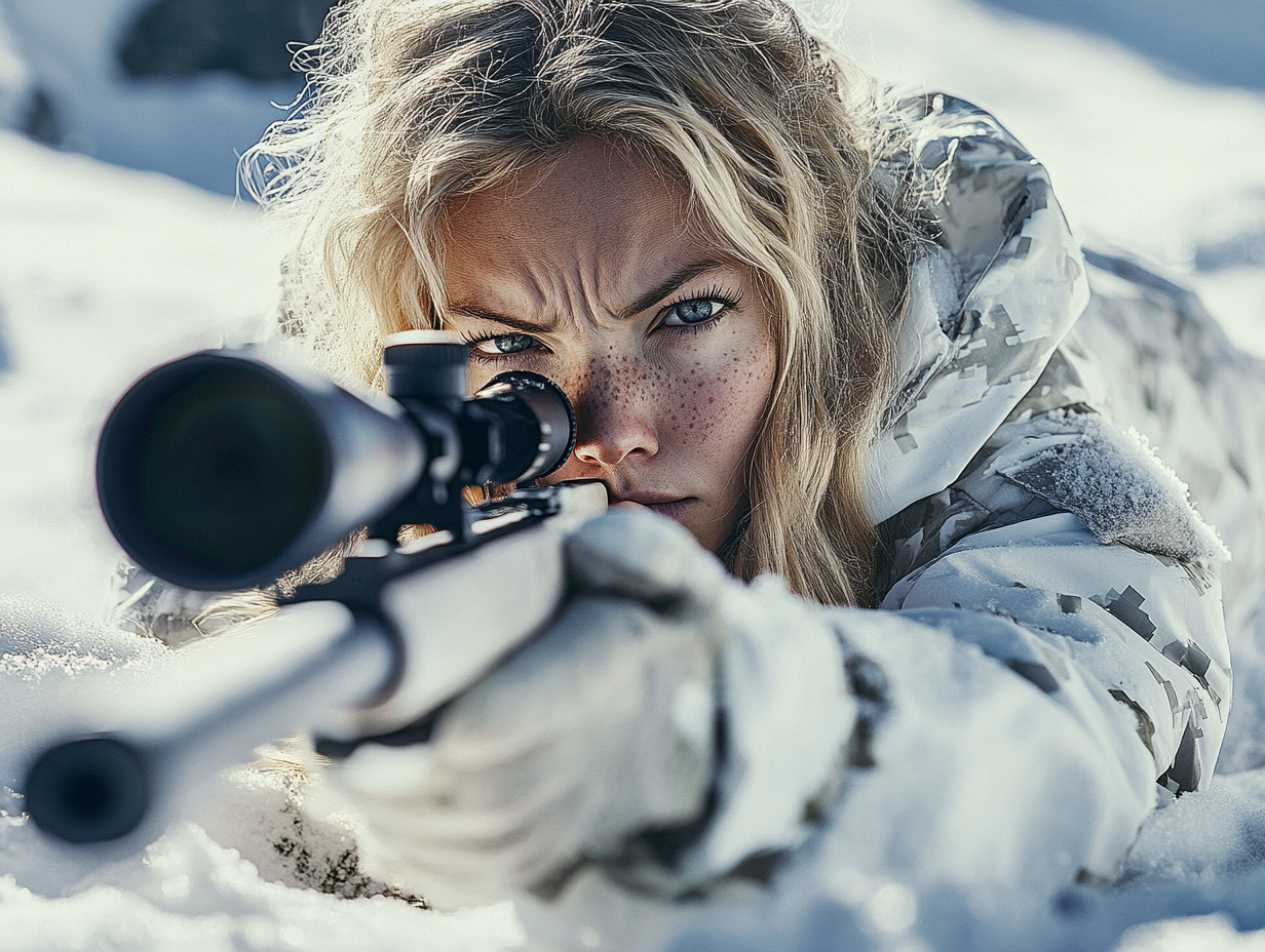 A Cool Finnish Woman Smokes and Aims Snowy Sniper