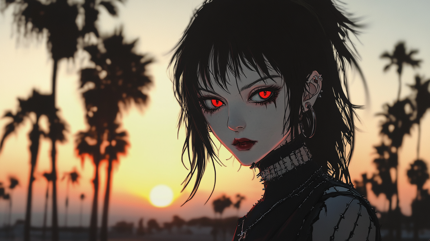 A Cool Undead Girl with Red Eyes.