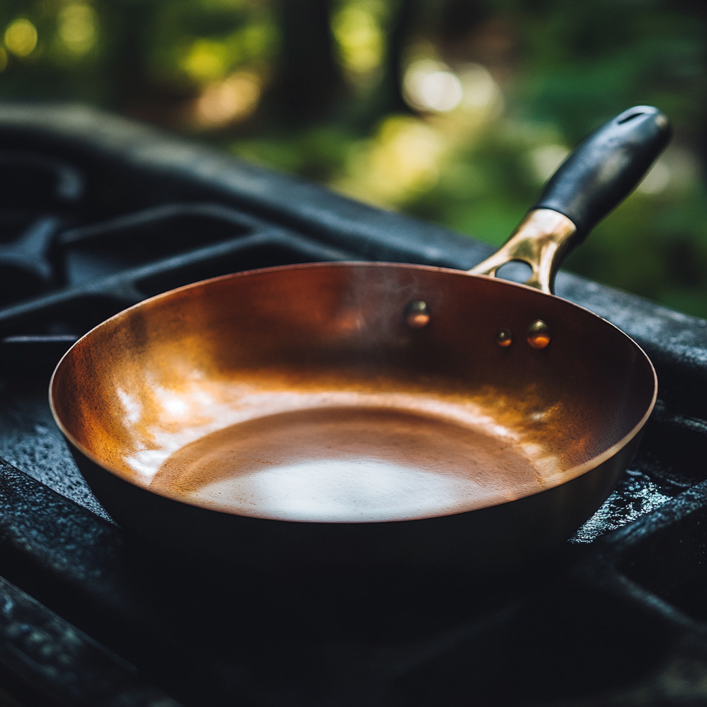 A Copper Pan with stainless steel handle