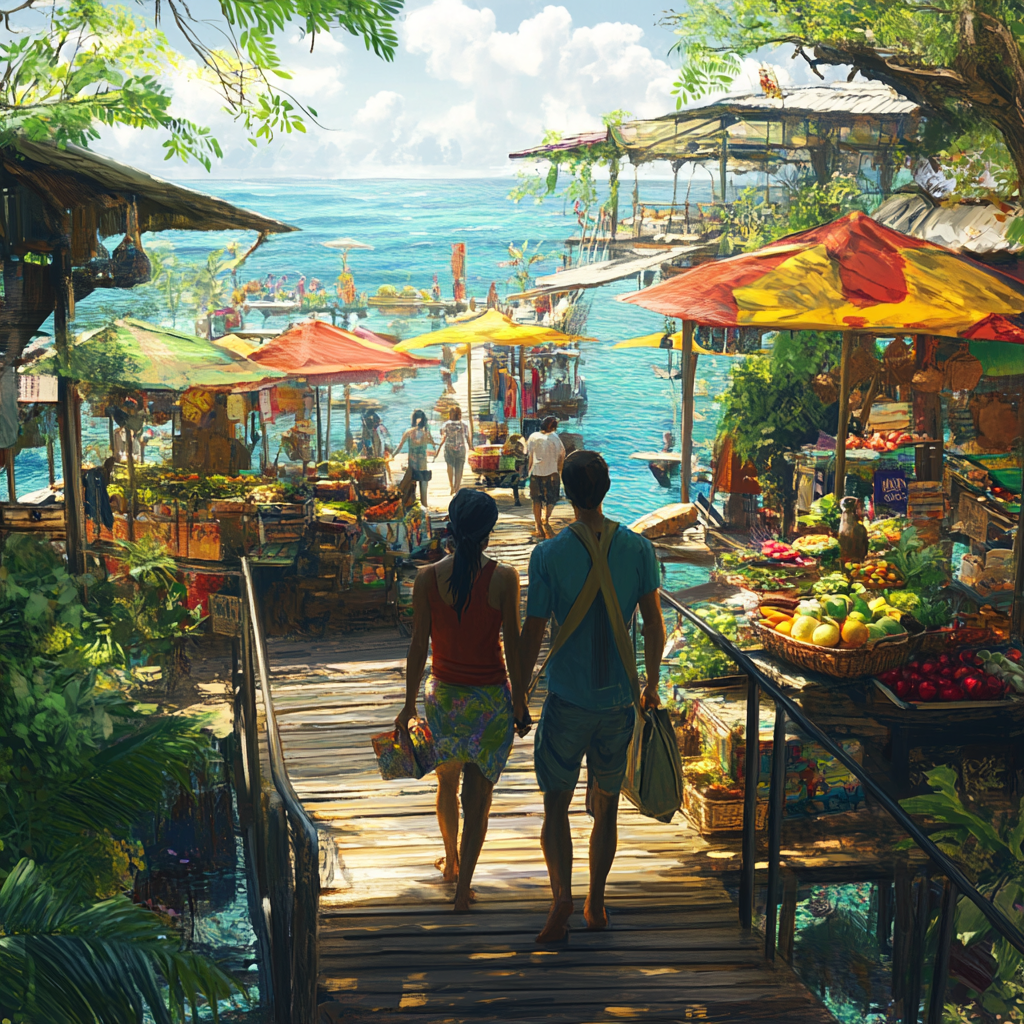 A Couple explores an Ocean Market on Saturday.