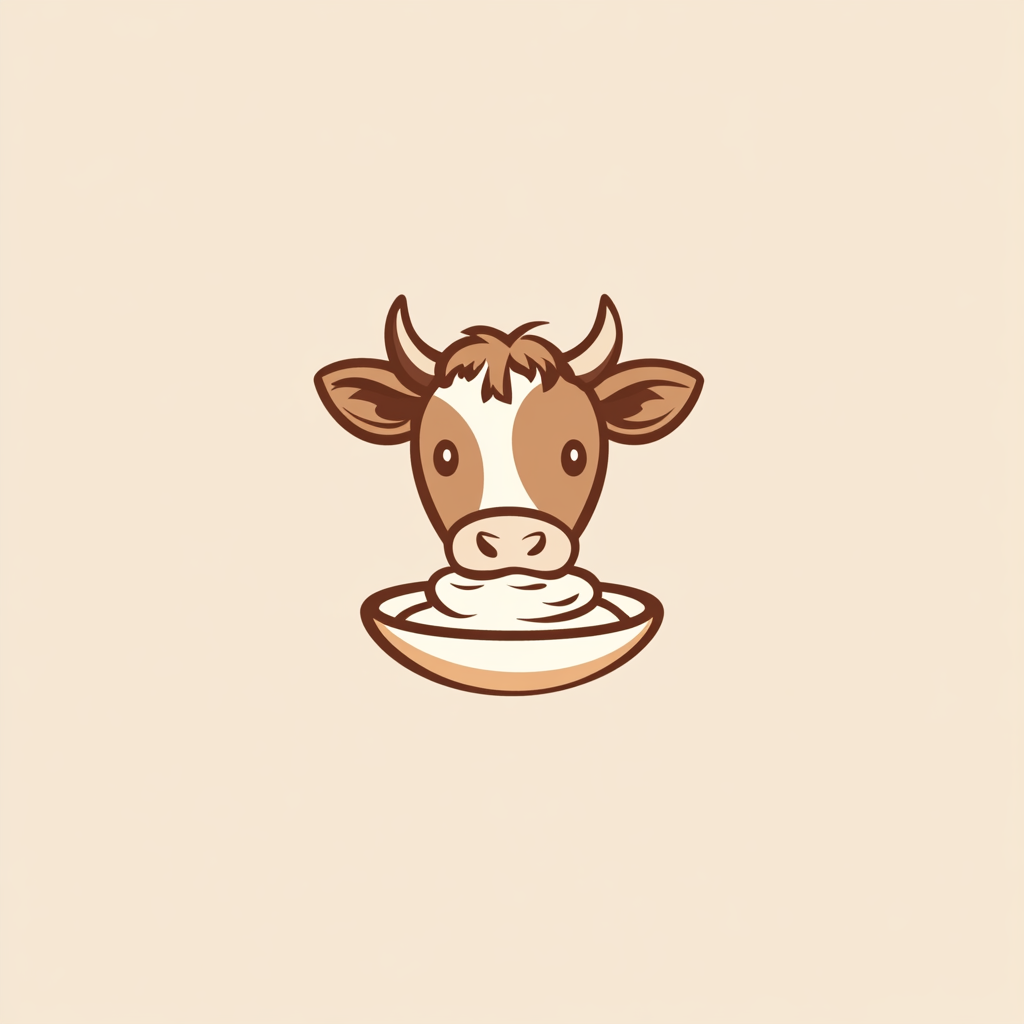 A Cow Eating Yogurt Logo Design in Brown