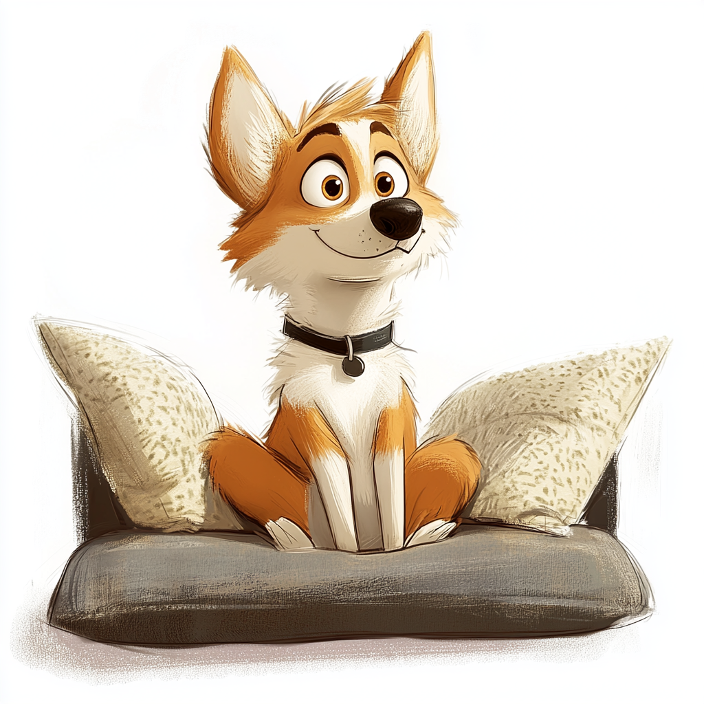 A Cozy, Attentive Pixar-Styled Dog on Couch