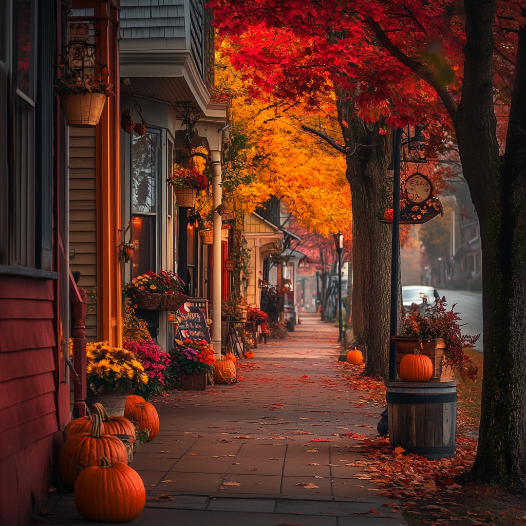 A Cozy Autumn Evening on Small-town Street