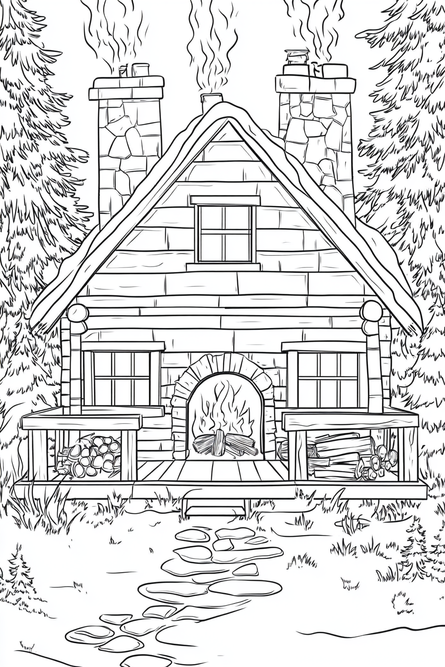 A Cozy Cabin Scene Coloring Page