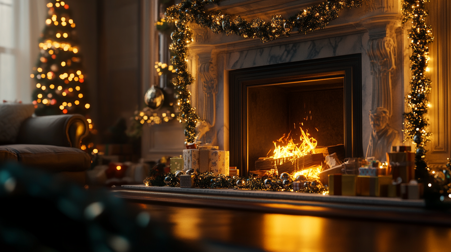 A Cozy Christmas Living Room Fireplace Scene