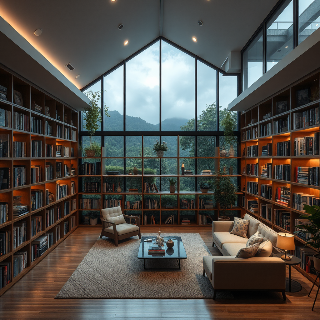 A Cozy Home Library with Nature View