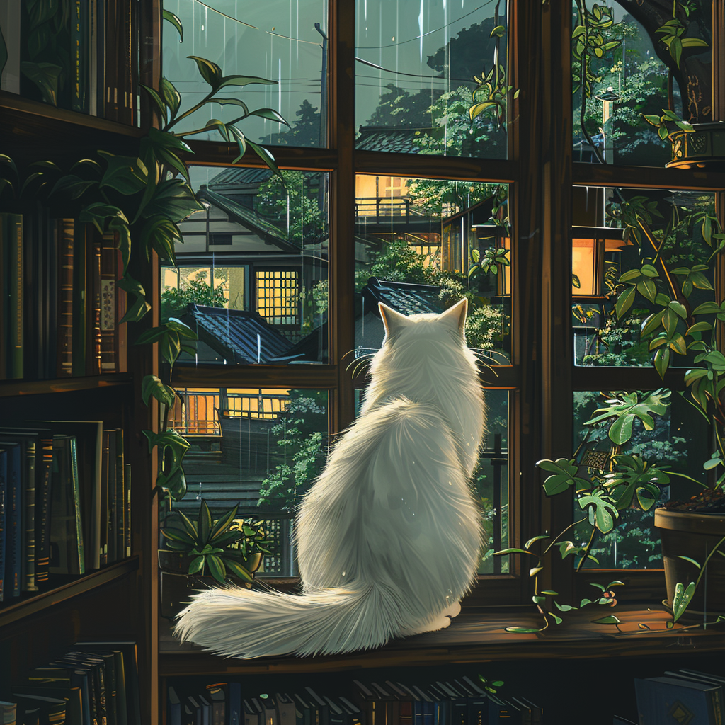 A Cozy Library Night with a Birman Cat