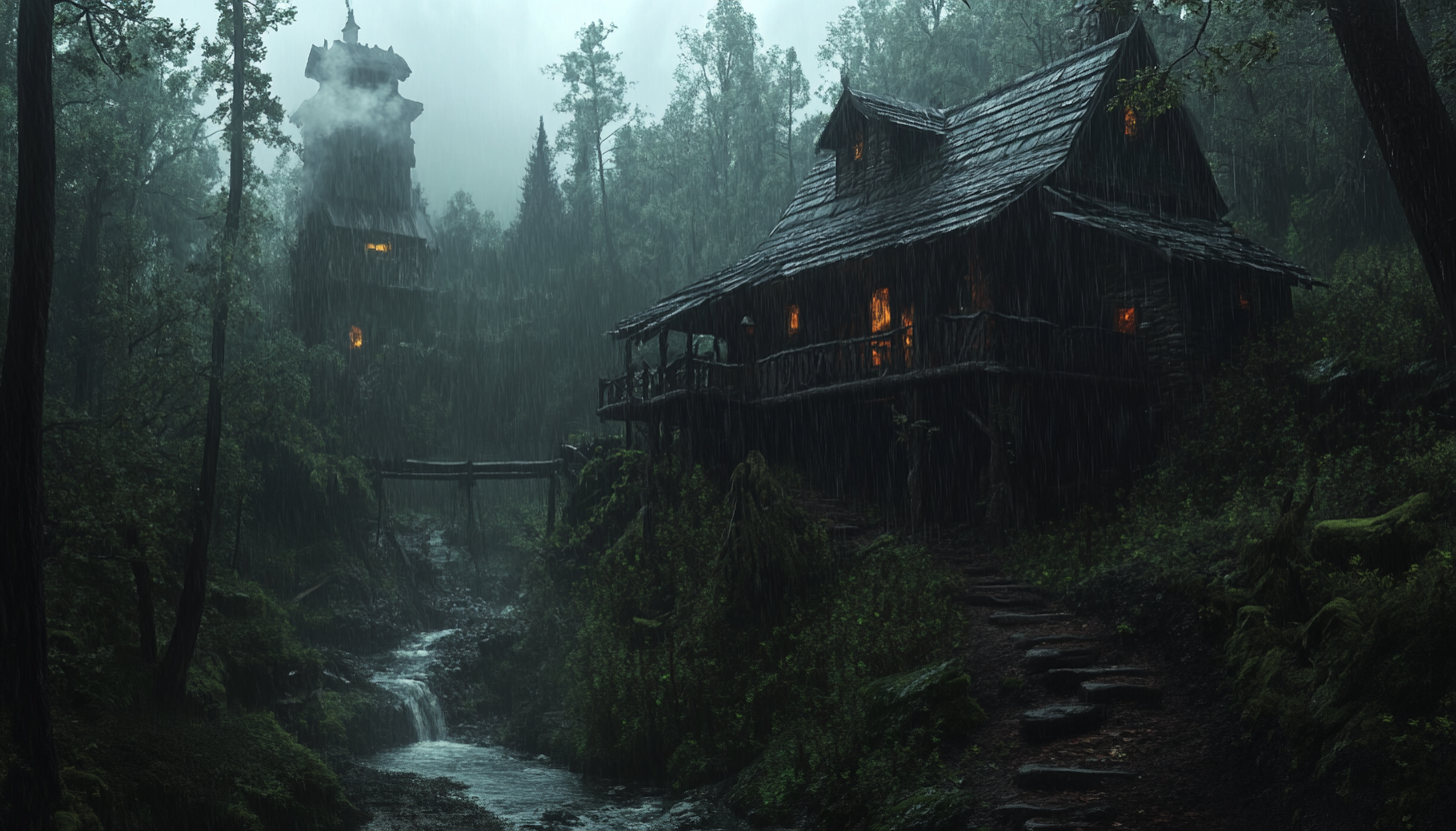 A Cozy Outpost in a Rainy, Dark Forest