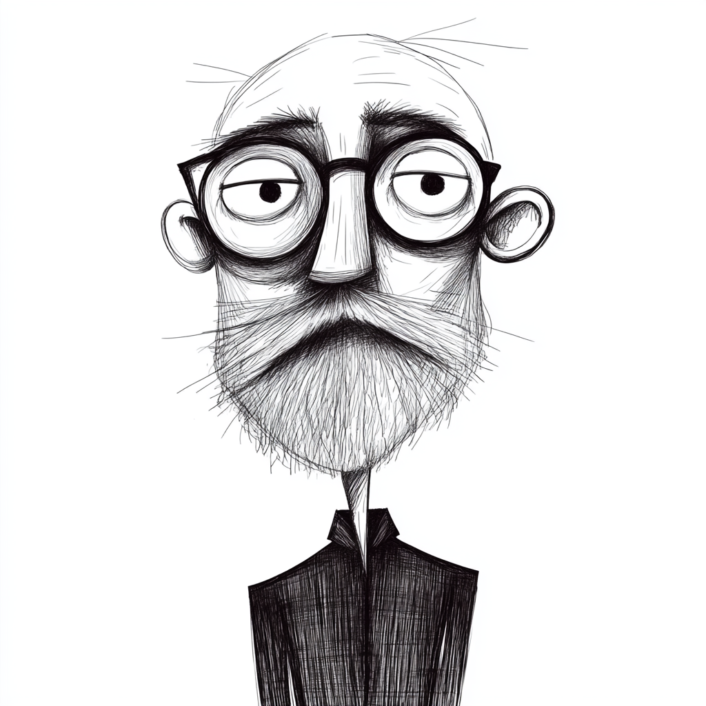 A Crazy Professor Portrait in Simple, Whimsical Style