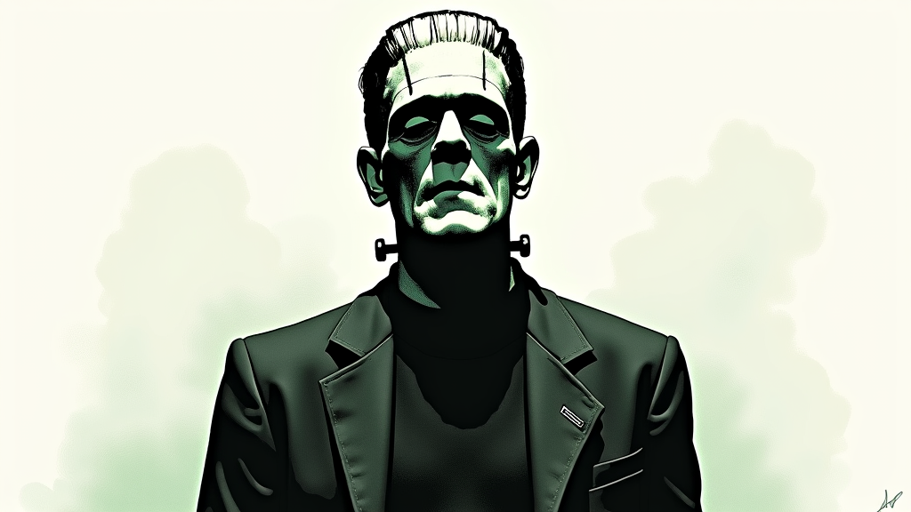 A Creepy Frankenstein's Monster Silhouette in Ink