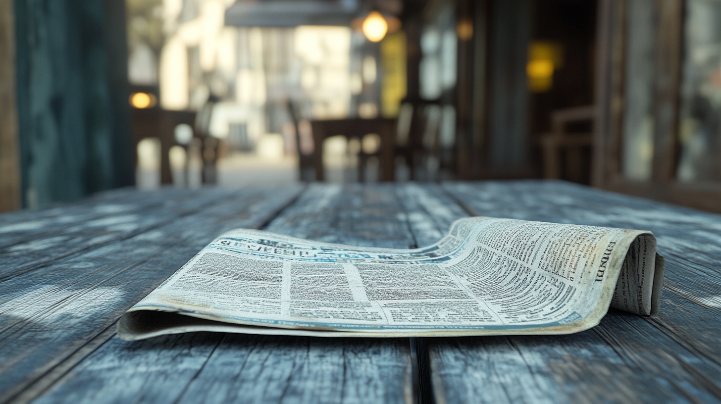 A Current Newspaper on a Wooden Table