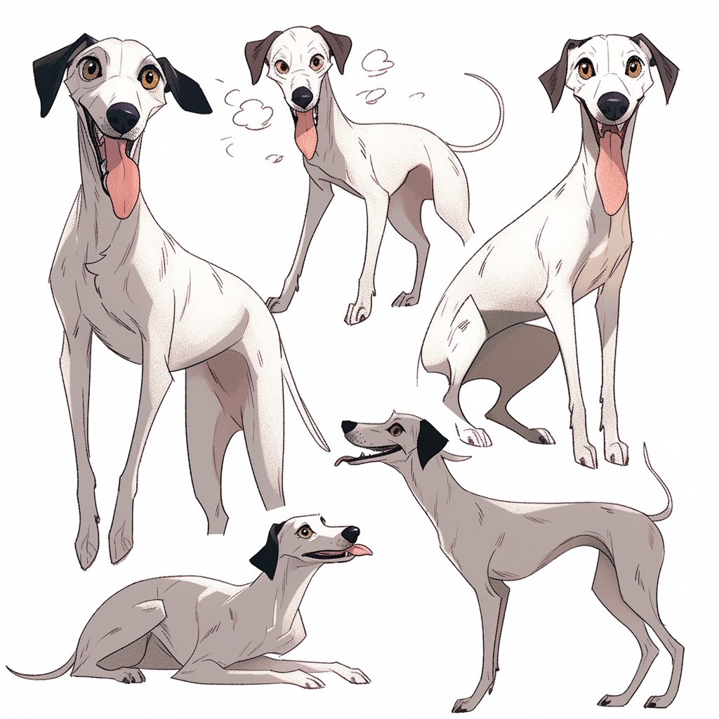 A Cute, Dumb, Happy Whippet Dog Character