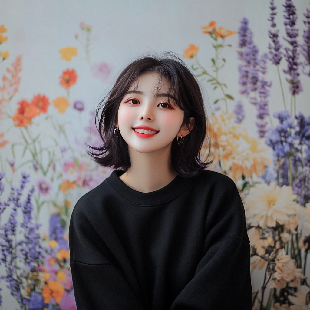 A Cute Asian Girl Smiling in Lavender Field