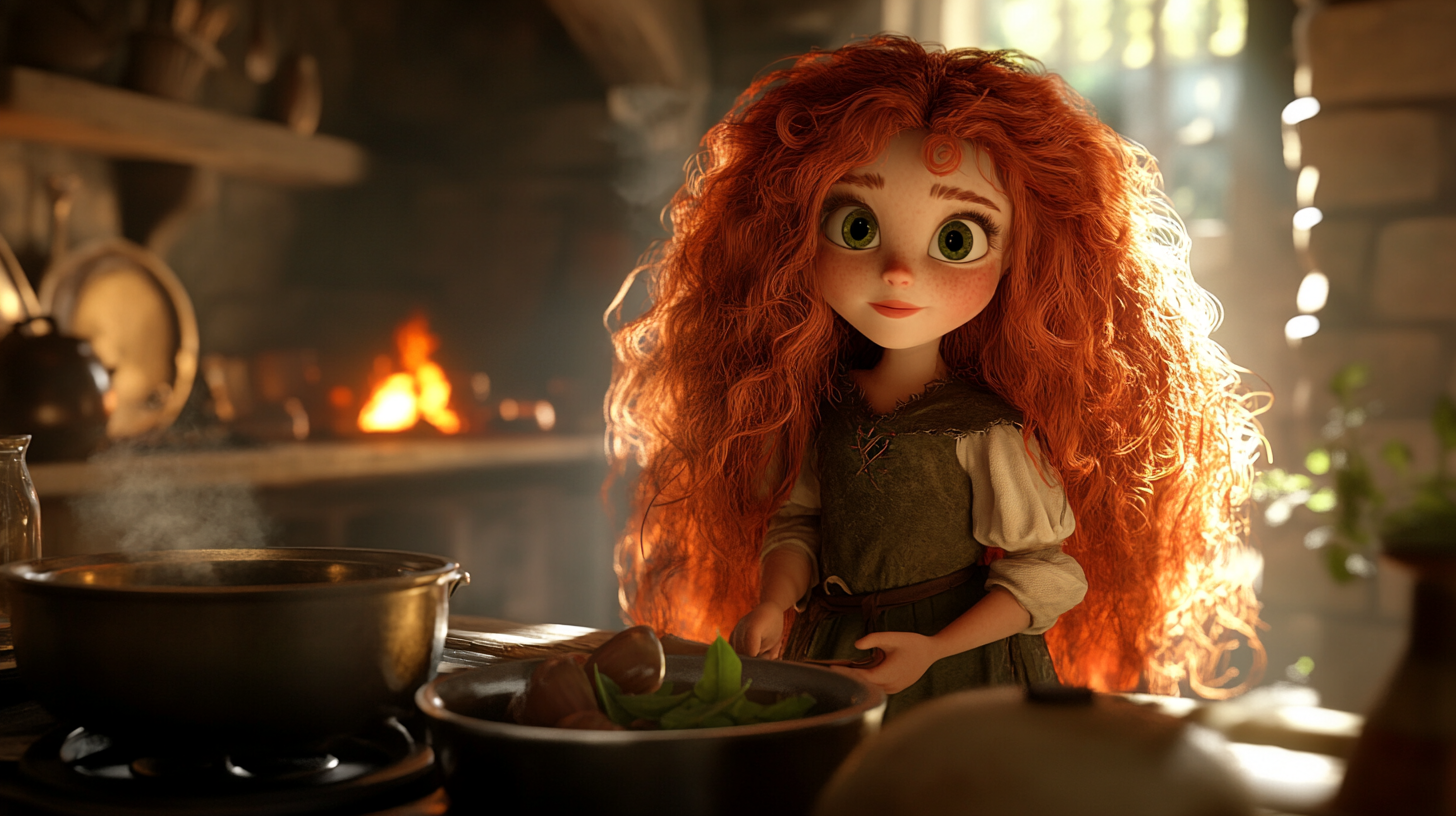 A Cute Barbarian Halfling Cooks in Medieval Kitchen