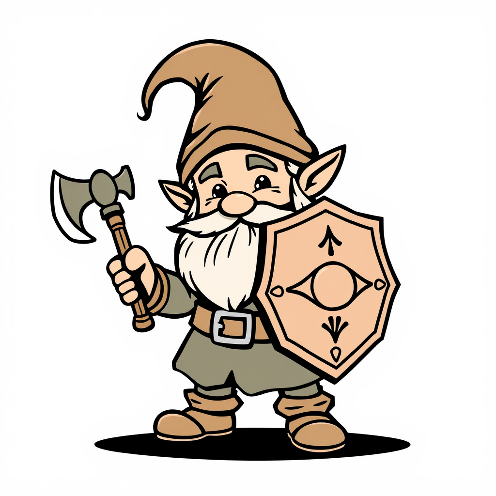 A Cute Cartoon Dwarf with Shield and Axe