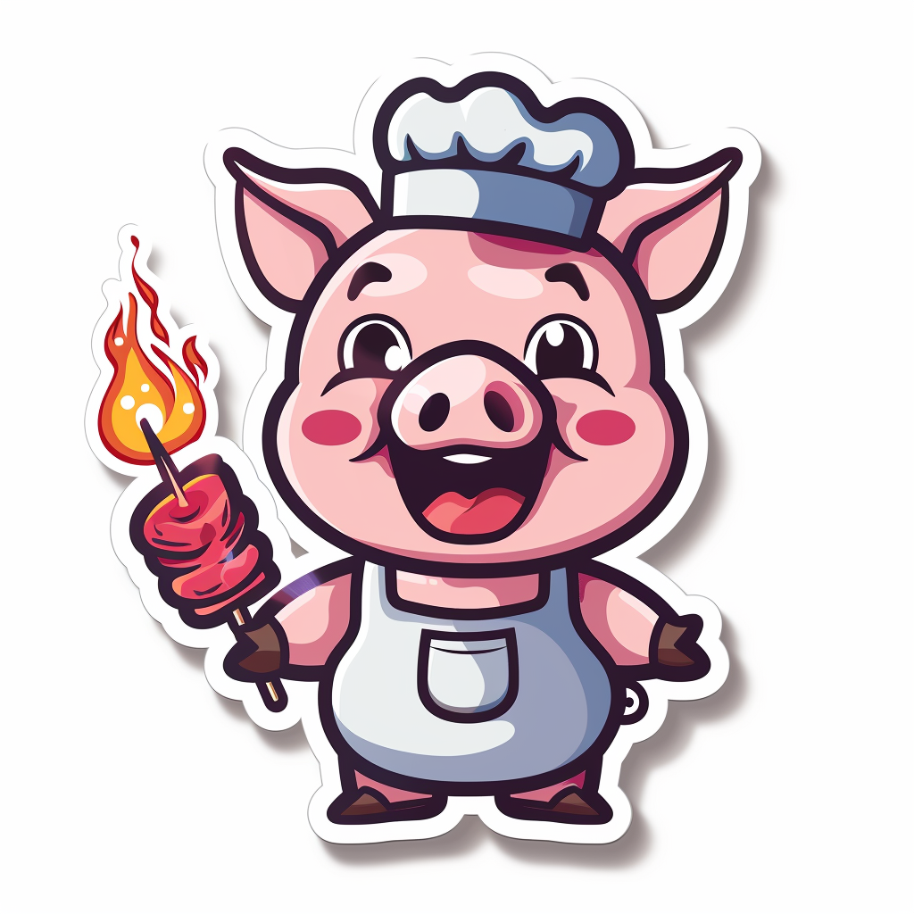 A Cute Cartoon Pig Chef with Pork Satay