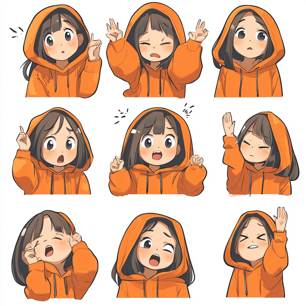 A Cute Chinese Girl Expresses Emotions Playfully