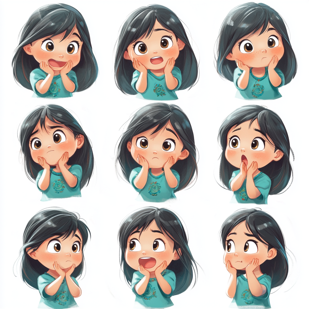 A Cute Chinese Girl in Playful Expressions