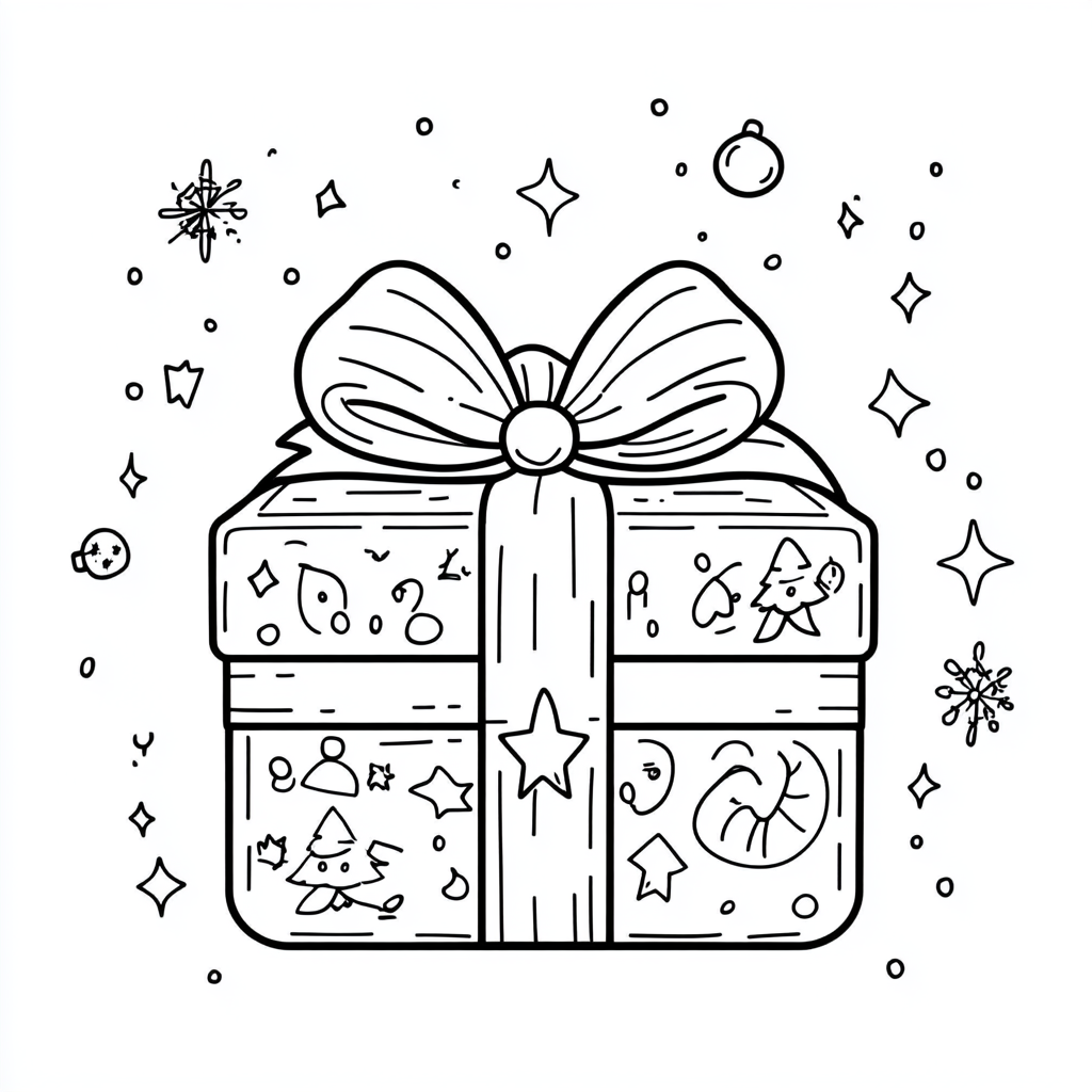 A Cute Christmas Present Coloring Page for Kids