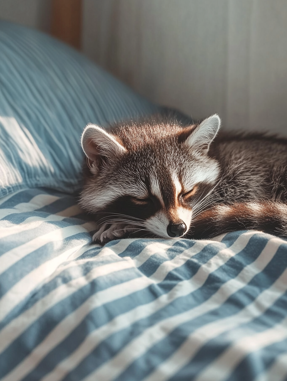 A Cute Duck Raccoon Napping in Sunlight