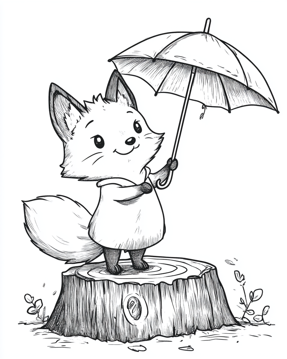 A Cute Fox Standing on Tree Stump